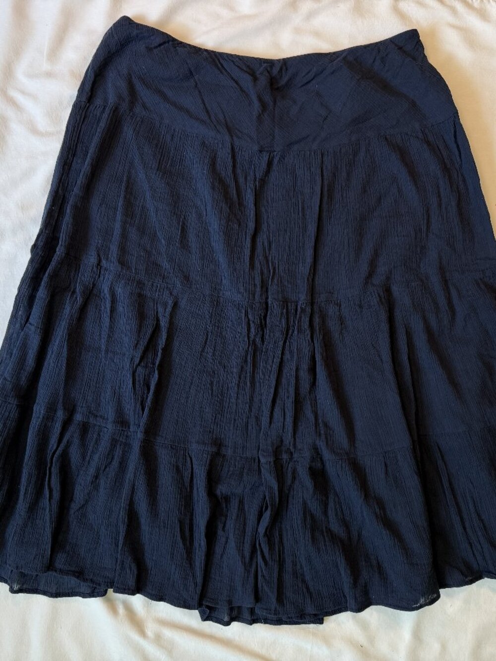 Chaps Navy Blue Tiered Pull-On Skirt Women's XL Boho Midi